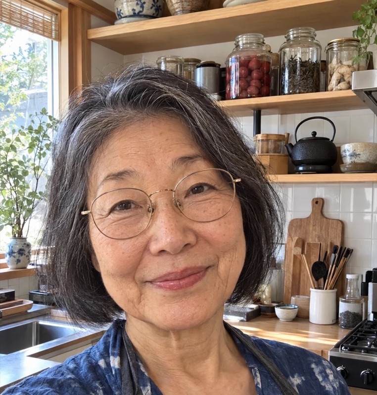 Emiko smiling in her kitchen